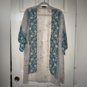 Green and Tan floral chiffon duster
